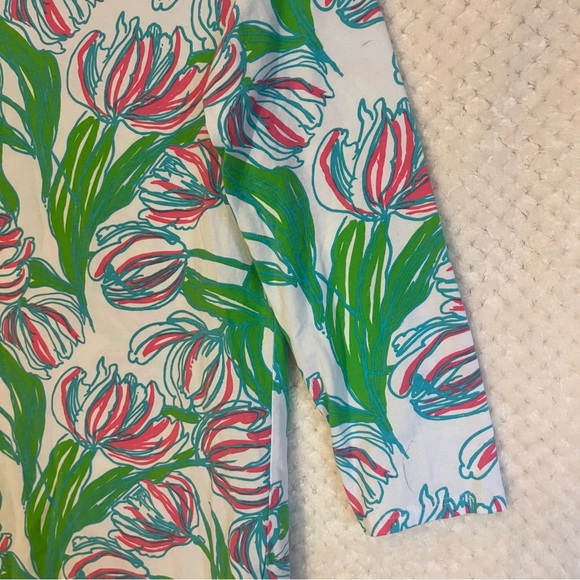 Lilly Pulitzer Floral Top Cotton Blend 3/4 Sleeves Green Pink Blue Classic Small - Picture 5 of 8